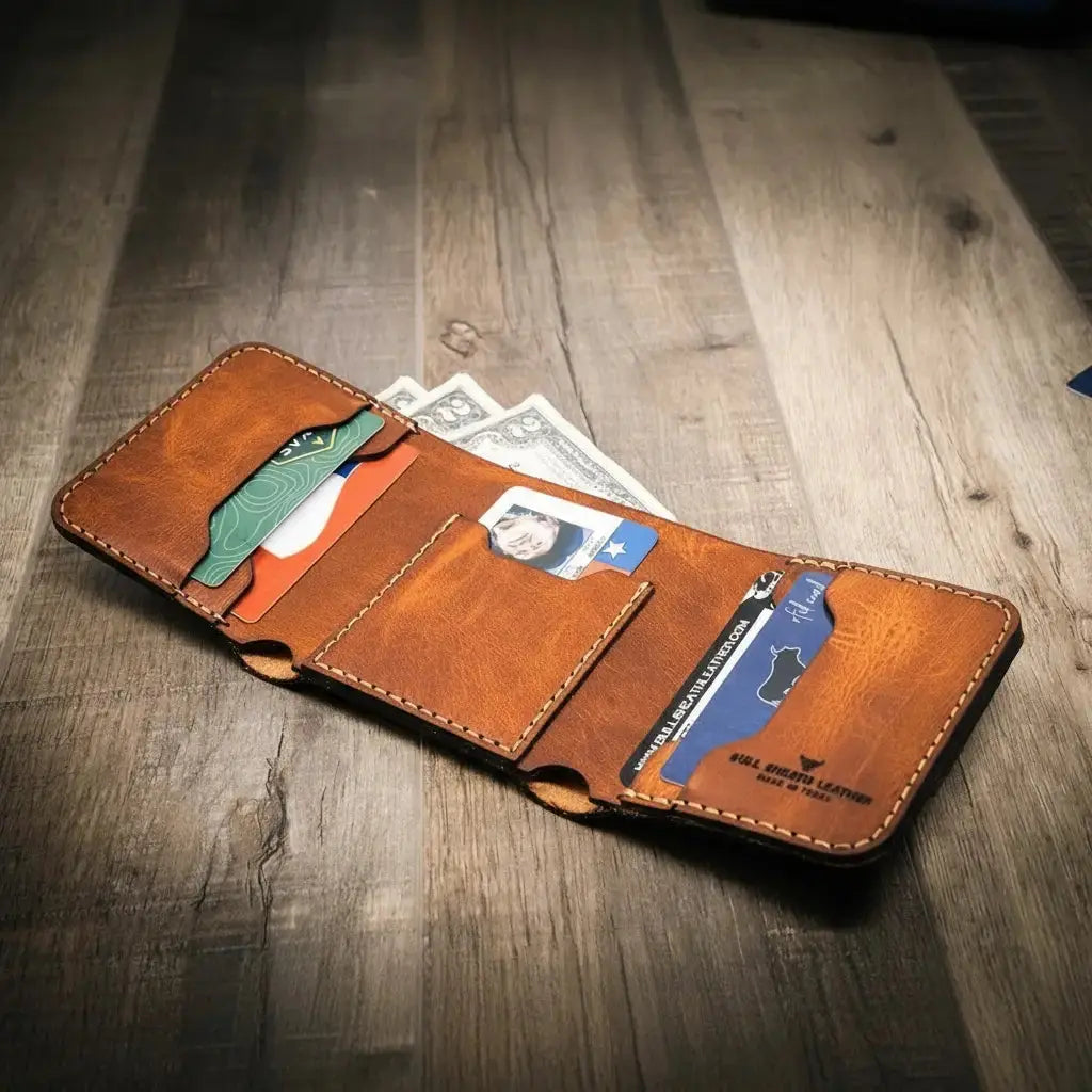 Western Trifold Wallet Bull Sheath Leather
