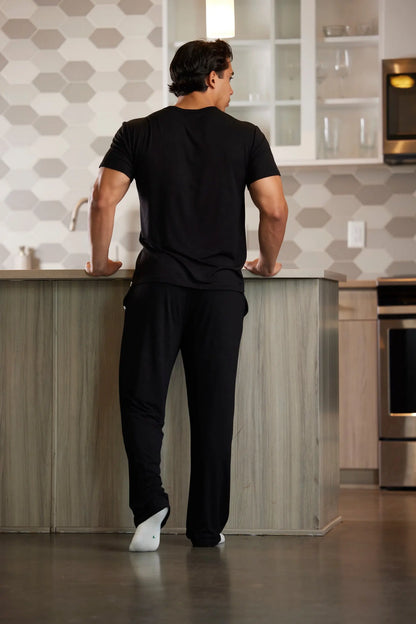 Men's Soft Bamboo Lounge Pajama Set - Short Sleeve Top & Pants Spun Bamboo