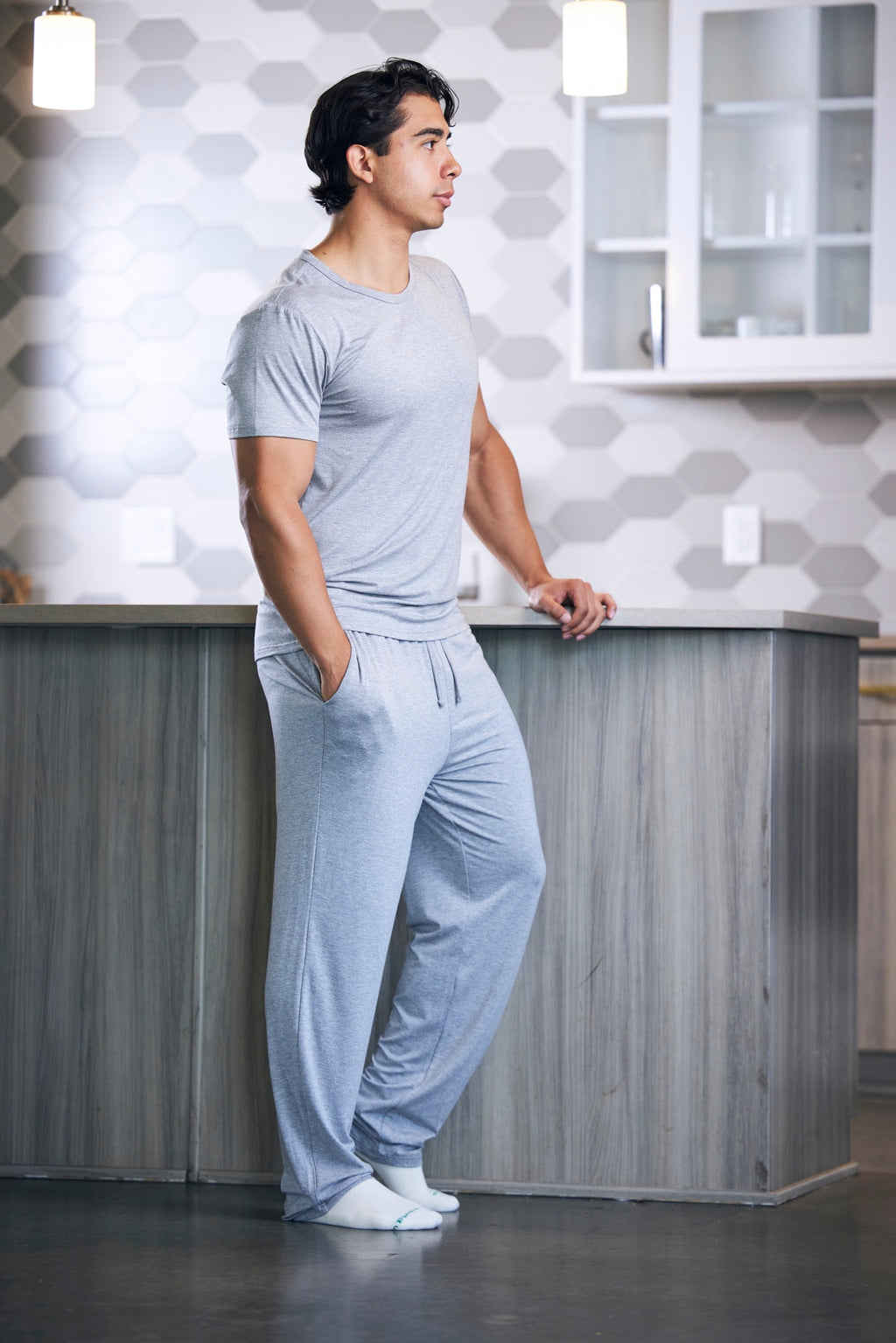 Men's Soft Bamboo Lounge Pajama Set - Short Sleeve Top & Pants Spun Bamboo