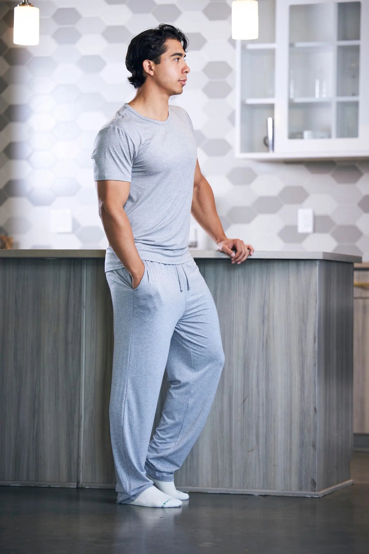 Men's Soft Bamboo Lounge Pajama Set - Short Sleeve Top & Pants Spun Bamboo