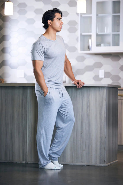 Men's Soft Bamboo Lounge Pajama Set - Short Sleeve Top & Pants Spun Bamboo