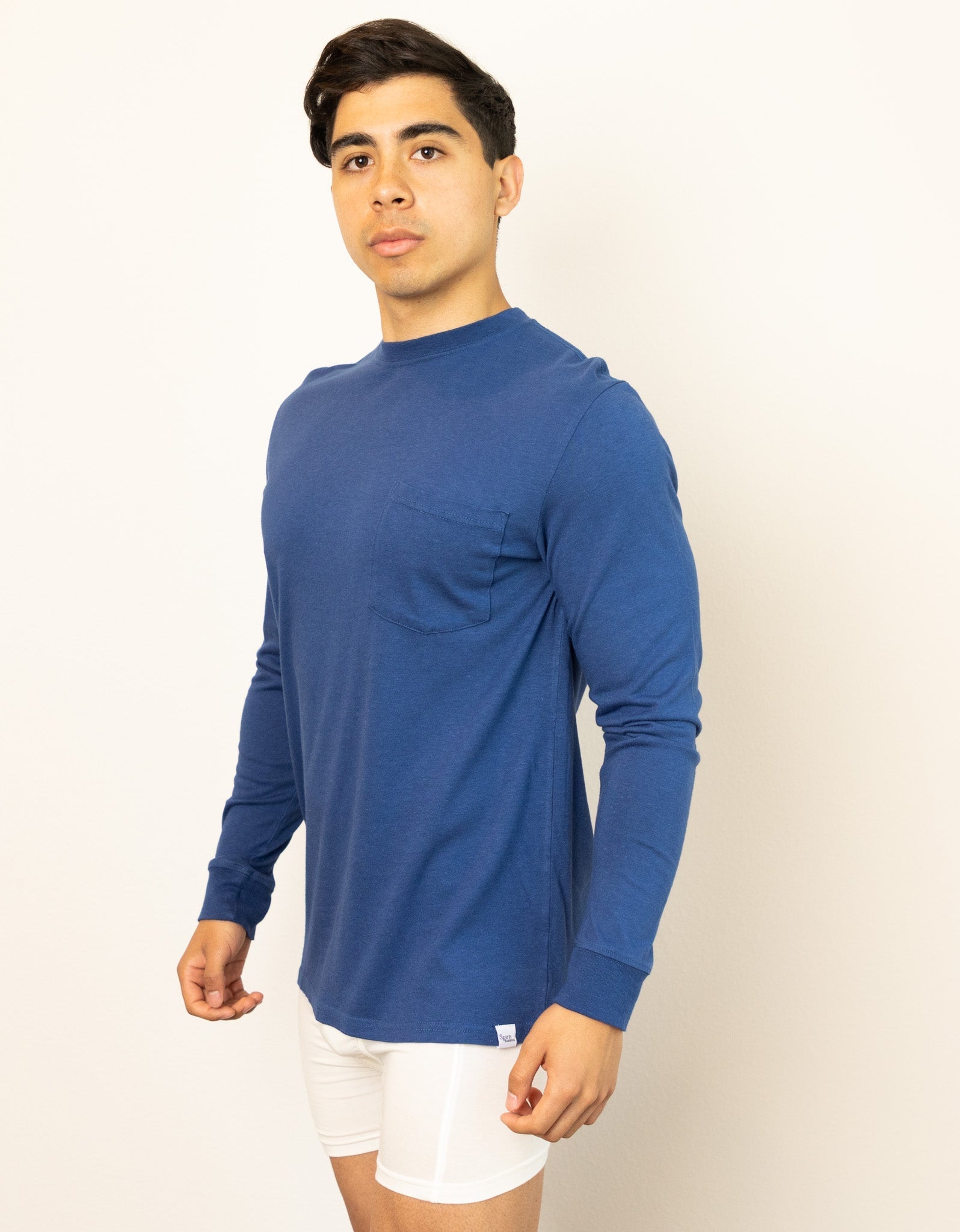 New Men's Bamboo Viscose/Organic Cotton Long Sleeve T-Shirt with Pocket Spun Bamboo