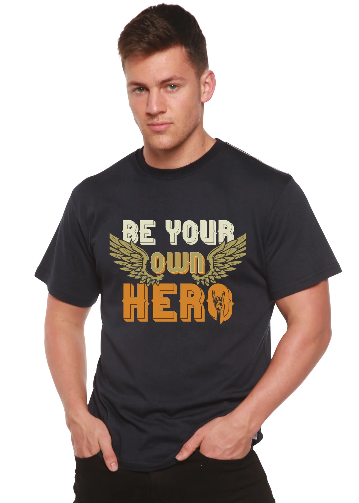 Be Your Own Hero Men's Bamboo Viscose/Organic Cotton Short Sleeve Graphic T-Shirt Spun Bamboo