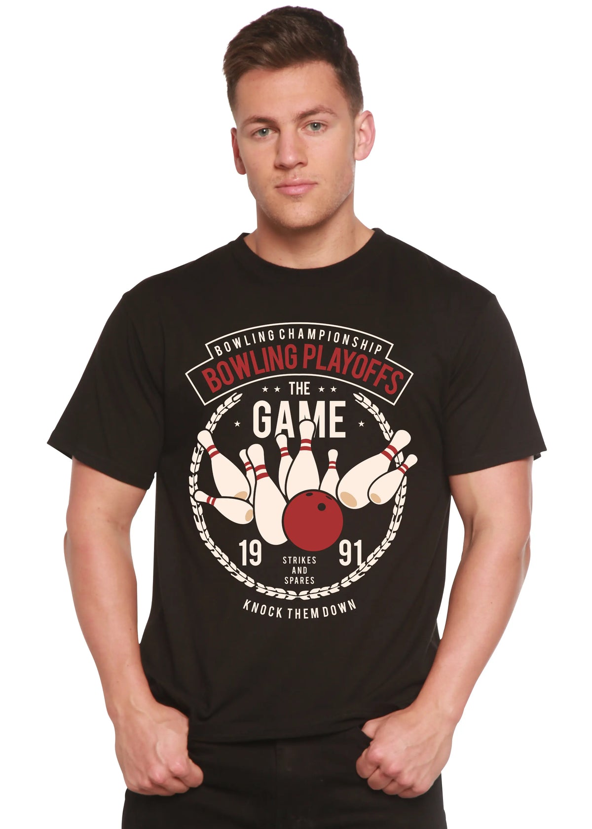 Bowling Playoffs Men's Bamboo Viscose/Organic Cotton Short Sleeve Graphic T-Shirt Spun Bamboo