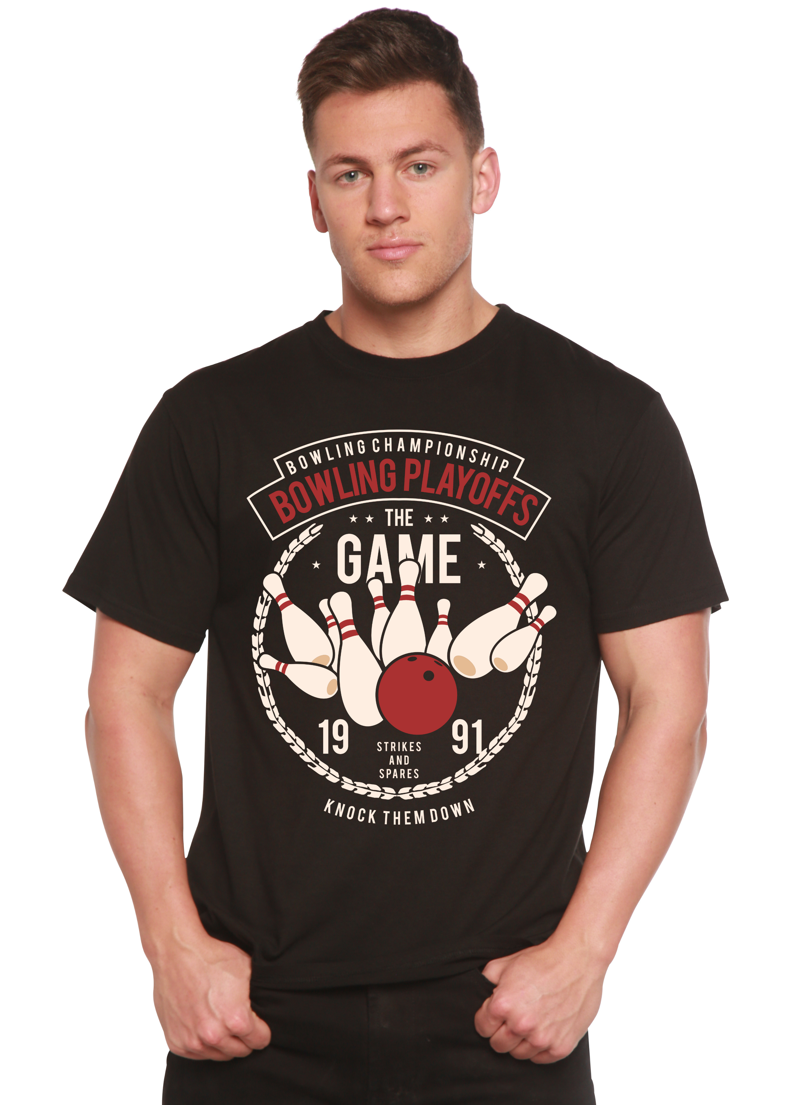 Bowling Playoffs Men's Bamboo Viscose/Organic Cotton Short Sleeve Graphic T-Shirt Spun Bamboo