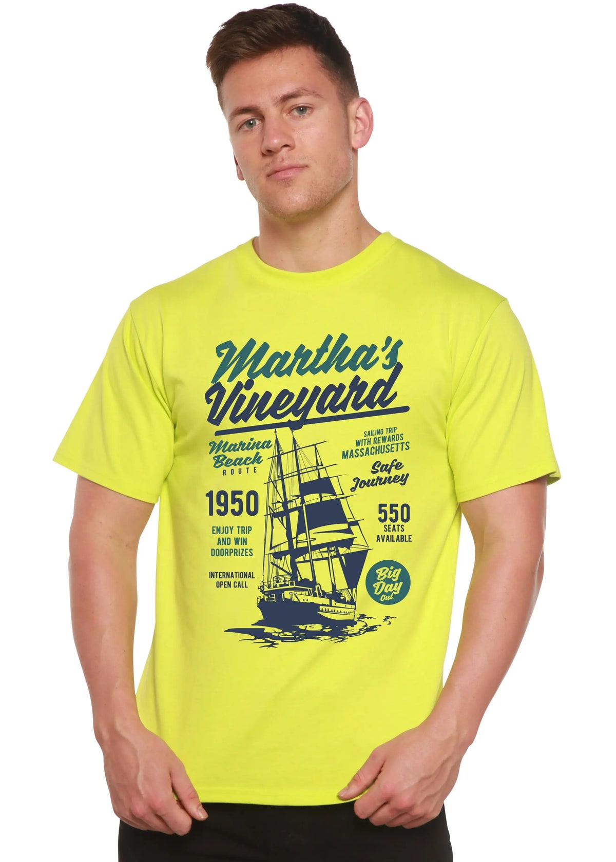 Martha's vineyard Men's Bamboo Viscose/Organic Cotton Short Sleeve Graphic T-Shirt Spun Bamboo