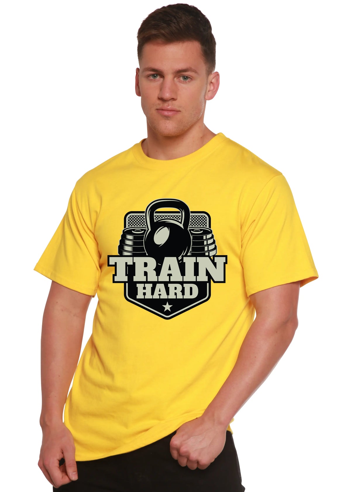 Train Hard Men's Bamboo Viscose/Organic Cotton Short Sleeve Graphic T-Shirt Spun Bamboo