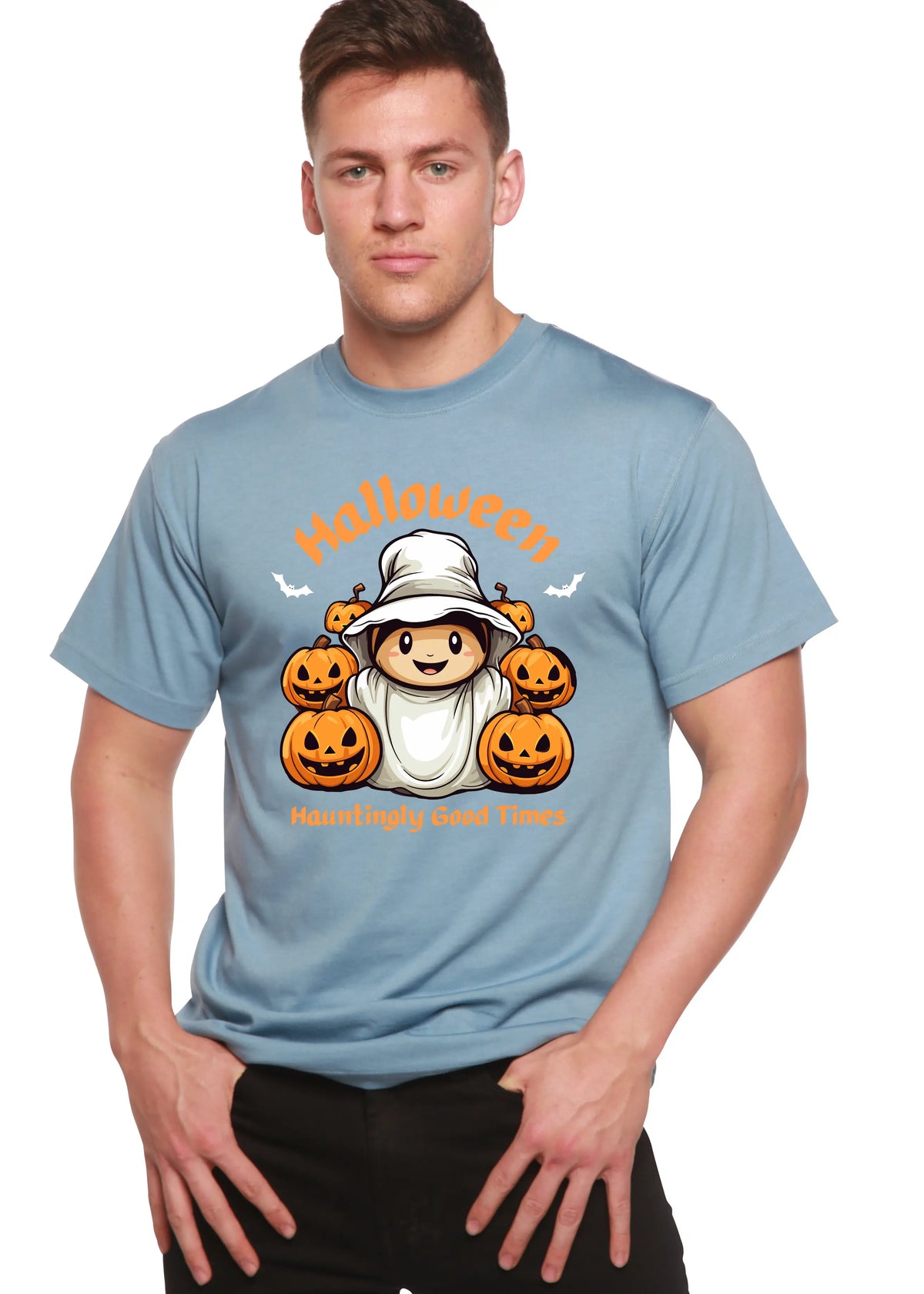 Halloween Hauntingly Good Times Day Men's Bamboo Viscose/Organic Cotton Short Sleeve Graphic T-Shirt Spun Bamboo