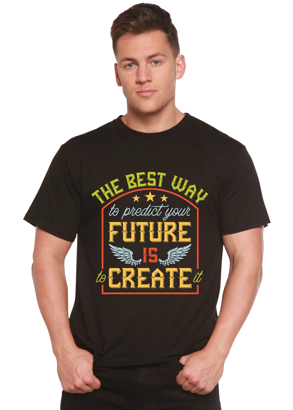 Feture is Create Spun Bamboo® Men's Bamboo Viscose/Organic Cotton Short Sleeve Graphic T-Shirt Spun Bamboo