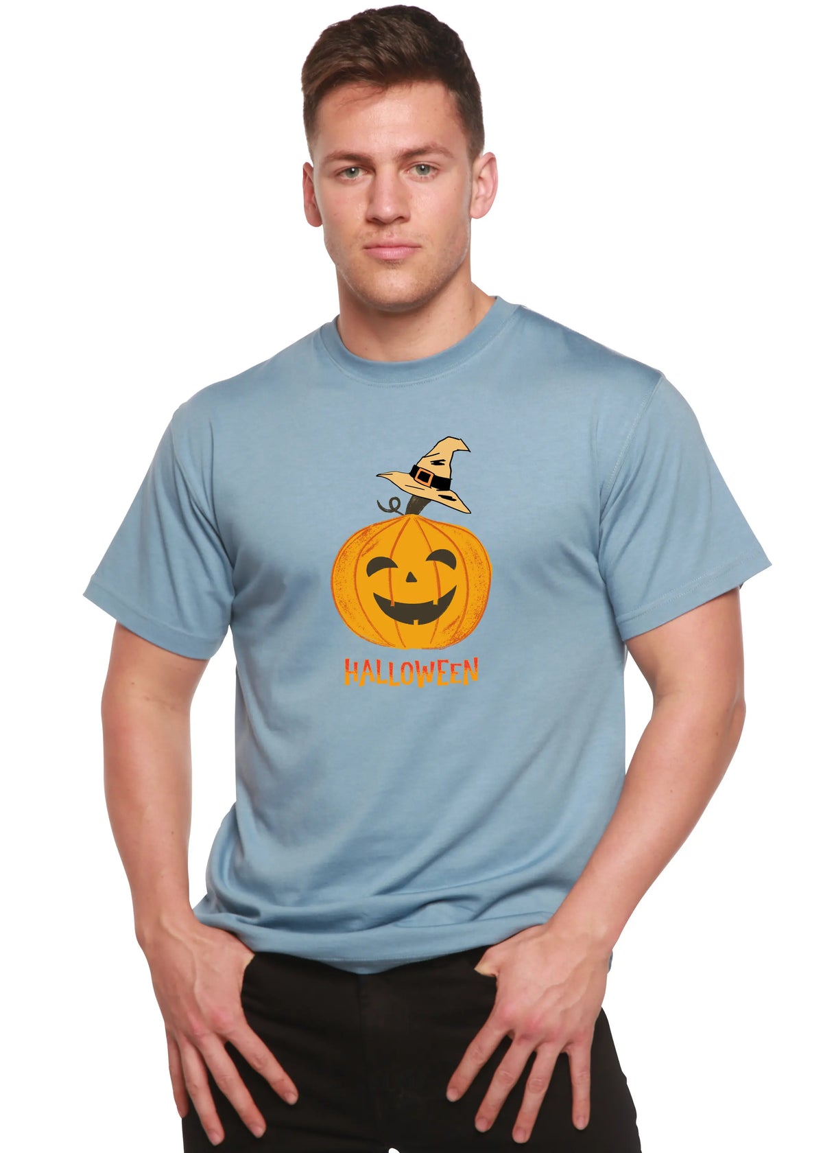 Halloween Pumpkin Unisex Bamboo Viscose/Organic Cotton Short Sleeve Graphic T-Shirt Spun Bamboo