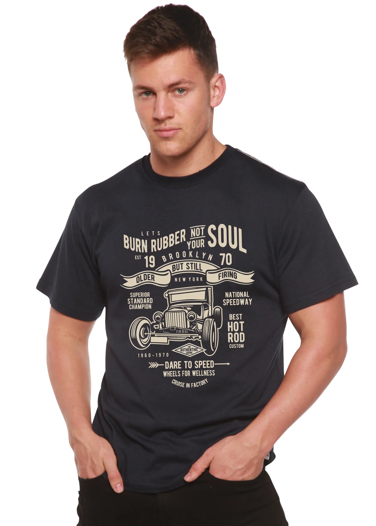 Burn Rubber Men's Bamboo Viscose/Organic Cotton Short Sleeve Graphic T-Shirt Spun Bamboo