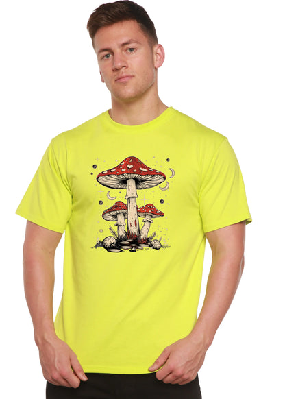 Boho Retro Hippie Mushrooms Natural Unisex Bamboo/Cotton Graphic T-Shirt Spun Bamboo
