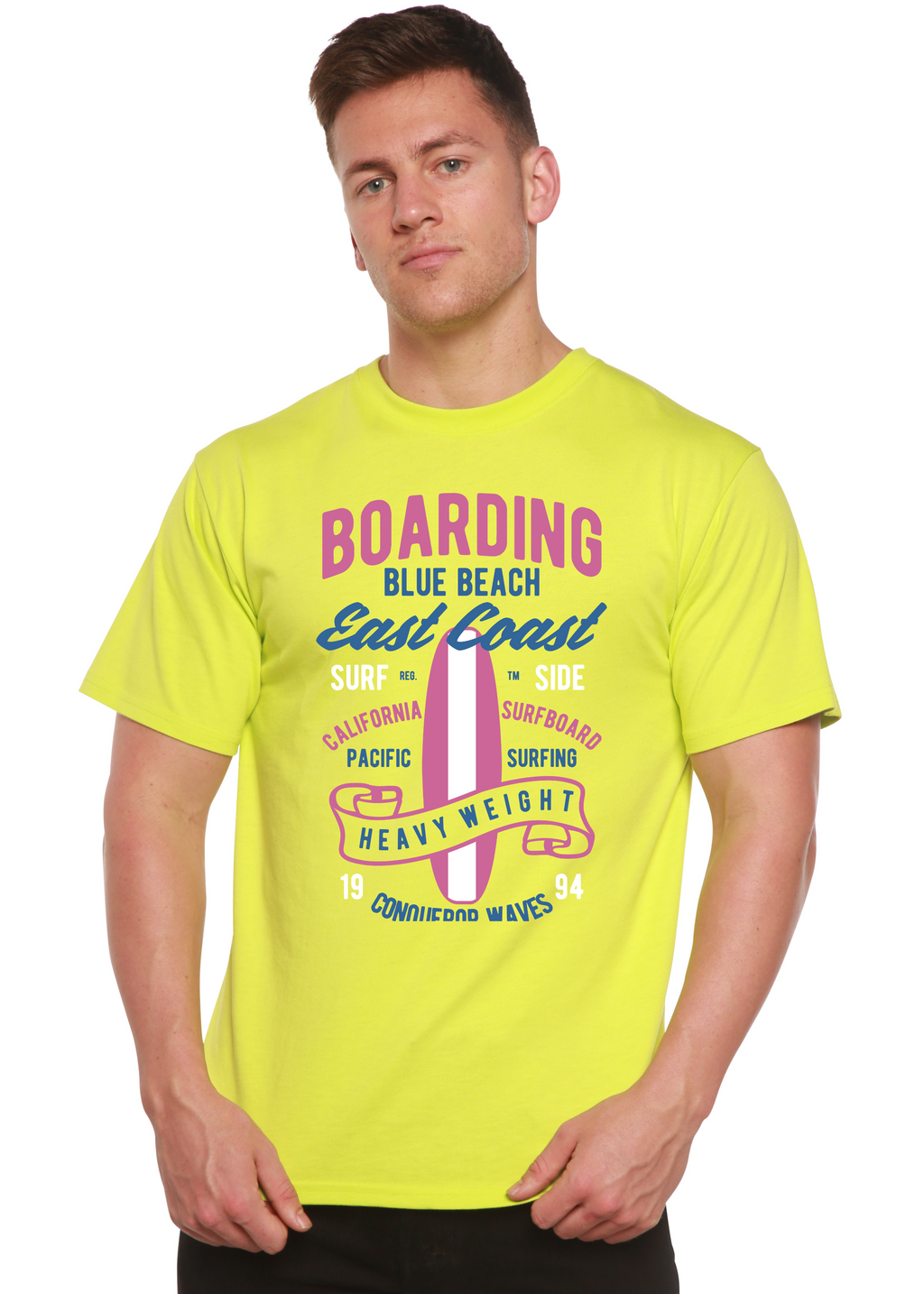 Boarding Blue Beach Men's Bamboo Viscose/Organic Cotton Short Sleeve Graphic T-Shirt Spun Bamboo