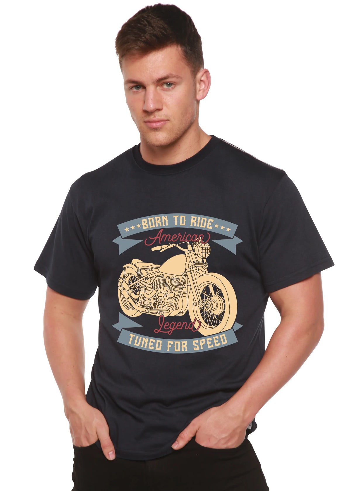 Born To Ride American Legend Men's Bamboo Viscose/Organic Cotton Short Sleeve Graphic T-Shirt Spun Bamboo