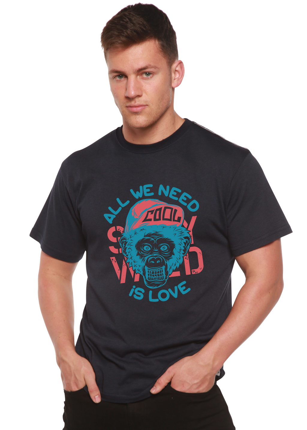 All We Need is Love Men's Bamboo Viscose/Organic Cotton Short Sleeve Graphic T-Shirt Spun Bamboo