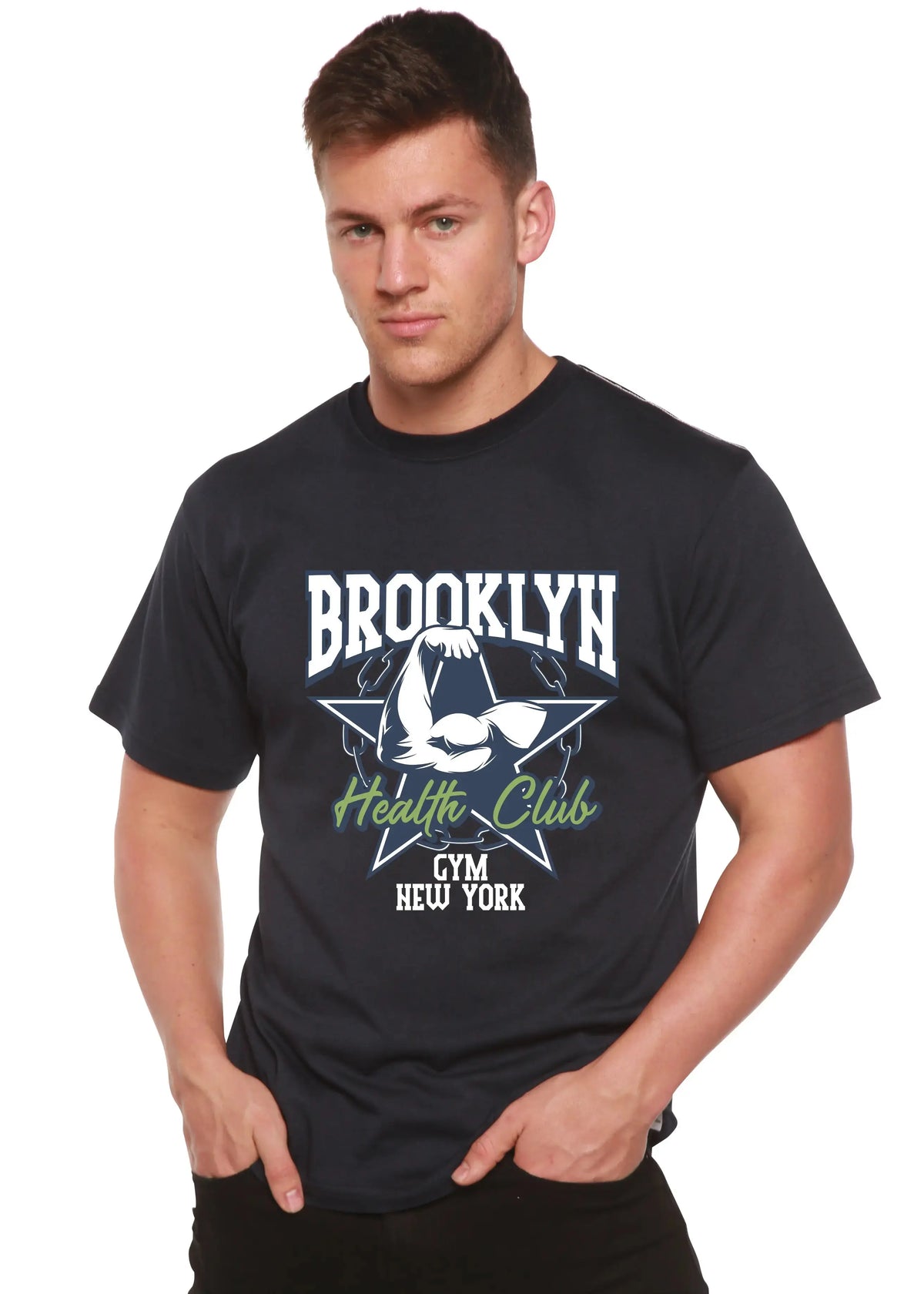 Brooklyn Health Club Men's Bamboo Viscose/Organic Cotton Short Sleeve Graphic T-Shirt Spun Bamboo