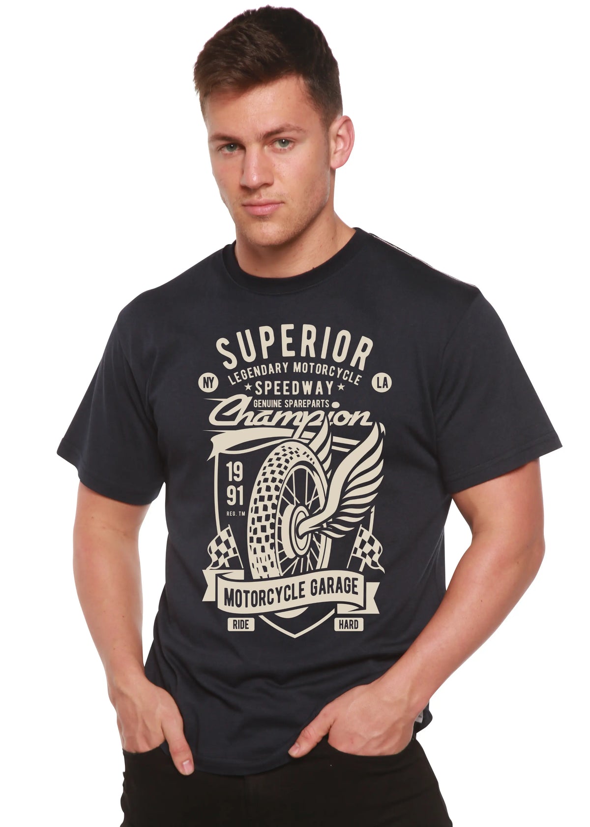 Superior Motorcycle Spun Bamboo® Men's Bamboo Viscose/Organic Cotton Short Sleeve Graphic T-Shirt Spun Bamboo