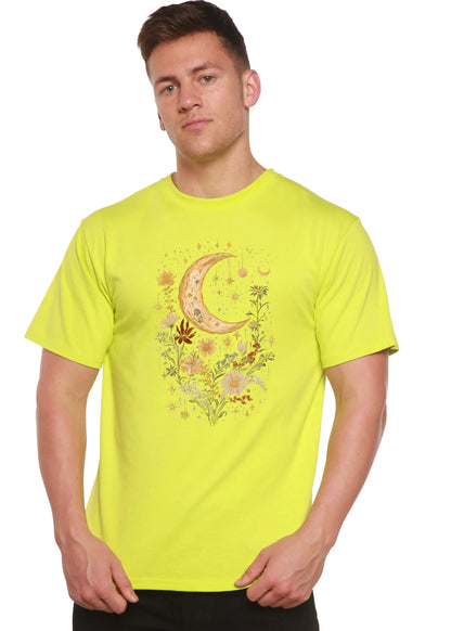 Celestial Moon Boho Flowers Vintage Unisex Bamboo/Cotton Graphic T-Shirt Spun Bamboo