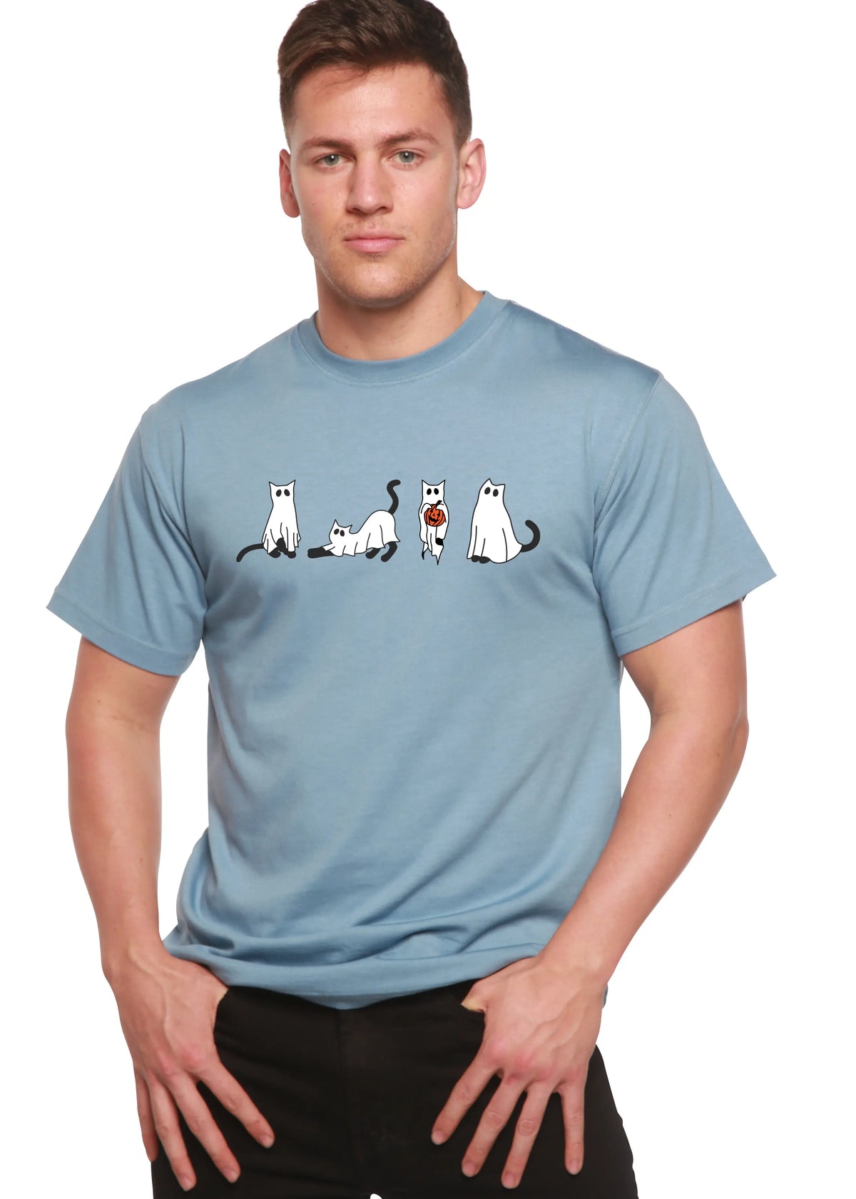 Halloween Cats Men's Bamboo Viscose/Organic Cotton Short Sleeve Graphic T-Shirt Spun Bamboo
