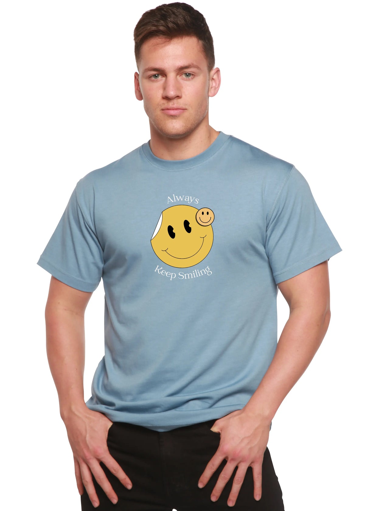 Always Keep Smiling Men's Bamboo Viscose/Organic Cotton Short Sleeve Graphic T-Shirt Spun Bamboo