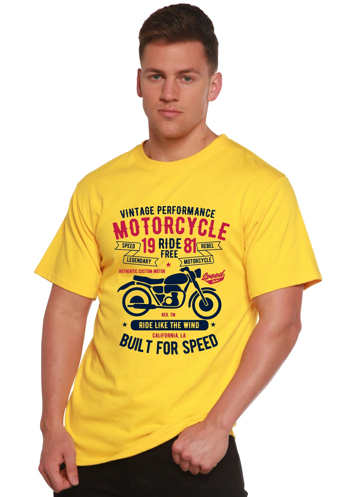 Motorcycle Ride Free Men's Bamboo Viscose/Organic Cotton Short Sleeve Graphic T-Shirt Spun Bamboo
