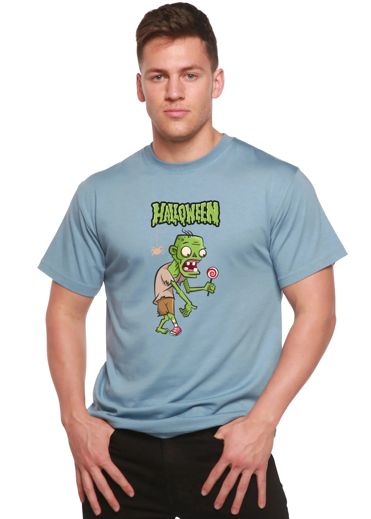 Halloween Green Monster Unisex Bamboo Viscose/Organic Cotton Short Sleeve Graphic T-Shirt Spun Bamboo