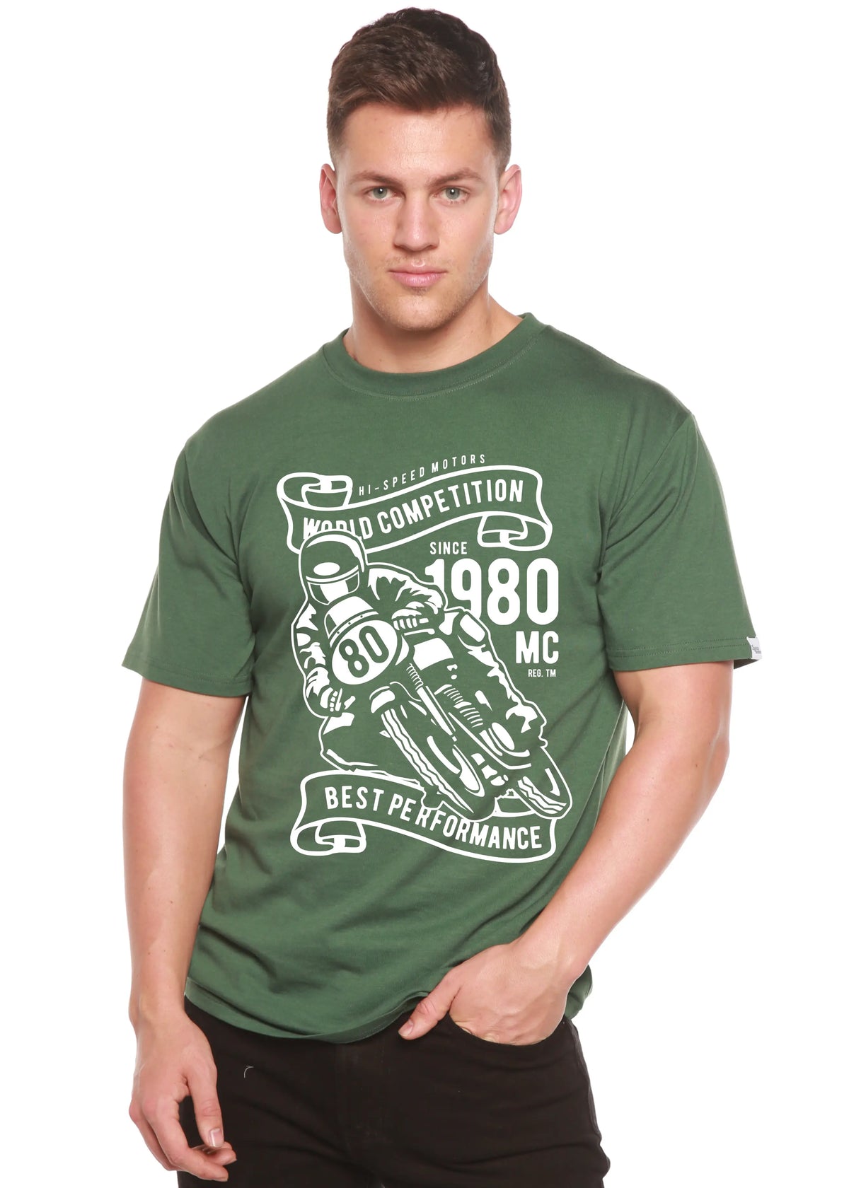 World Competition Men's Bamboo Viscose/Organic Cotton Short Sleeve Graphic Graphic T-Shirt Spun Bamboo