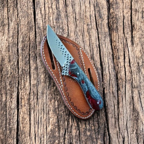 Custom Cowboy Knife with Rasp Steel Blade & Resin Handle Damascus Knife Store