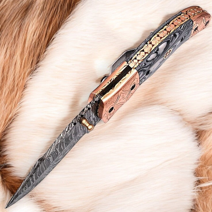Custom Handmade Damascus Pocket Knife – Epoxy Resin Handle Damascus Knife Store