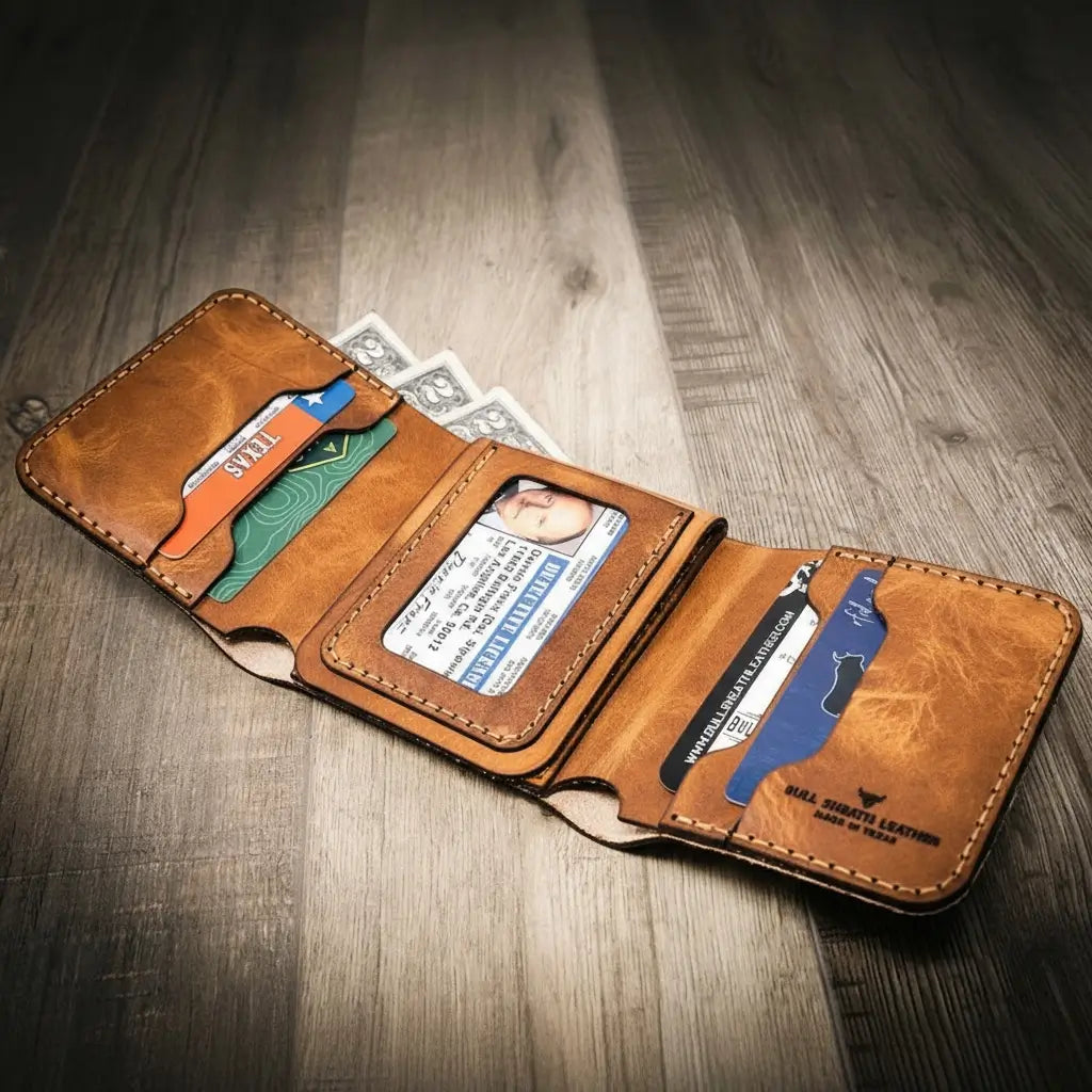 Badge Trifold Wallet Bull Sheath Leather