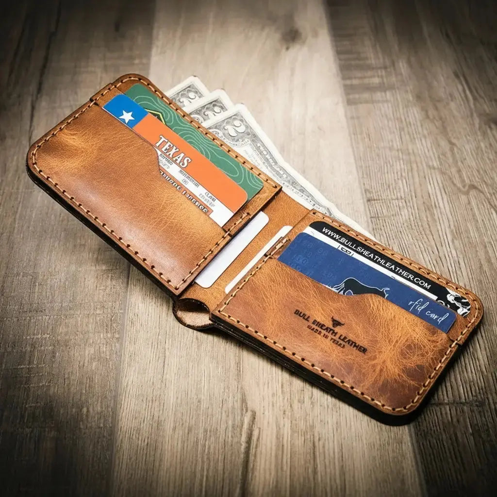 Western Bifold Wallet Bull Sheath Leather