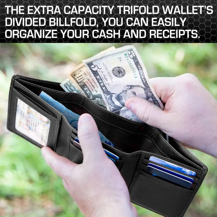 Mens RFID Wallet - Extra Capacity Trifold 7 slot with ID Window ID Stronghold