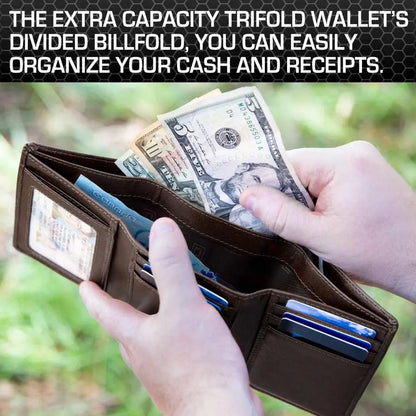 Mens RFID Wallet - Extra Capacity Trifold 7 slot with ID Window ID Stronghold