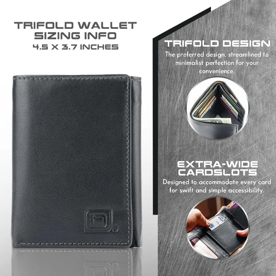 Mens RFID Wallet - Extra Capacity Trifold 7 slot with ID Window ID Stronghold