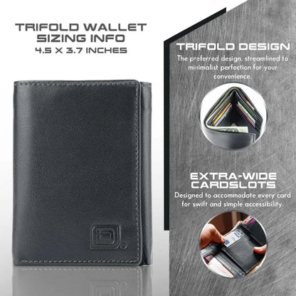 Mens RFID Wallet - Extra Capacity Trifold 7 slot with ID Window ID Stronghold