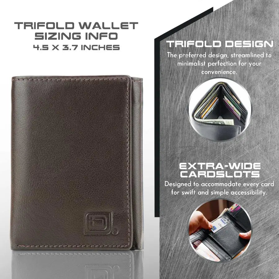 Mens RFID Wallet - Extra Capacity Trifold 7 slot with ID Window ID Stronghold