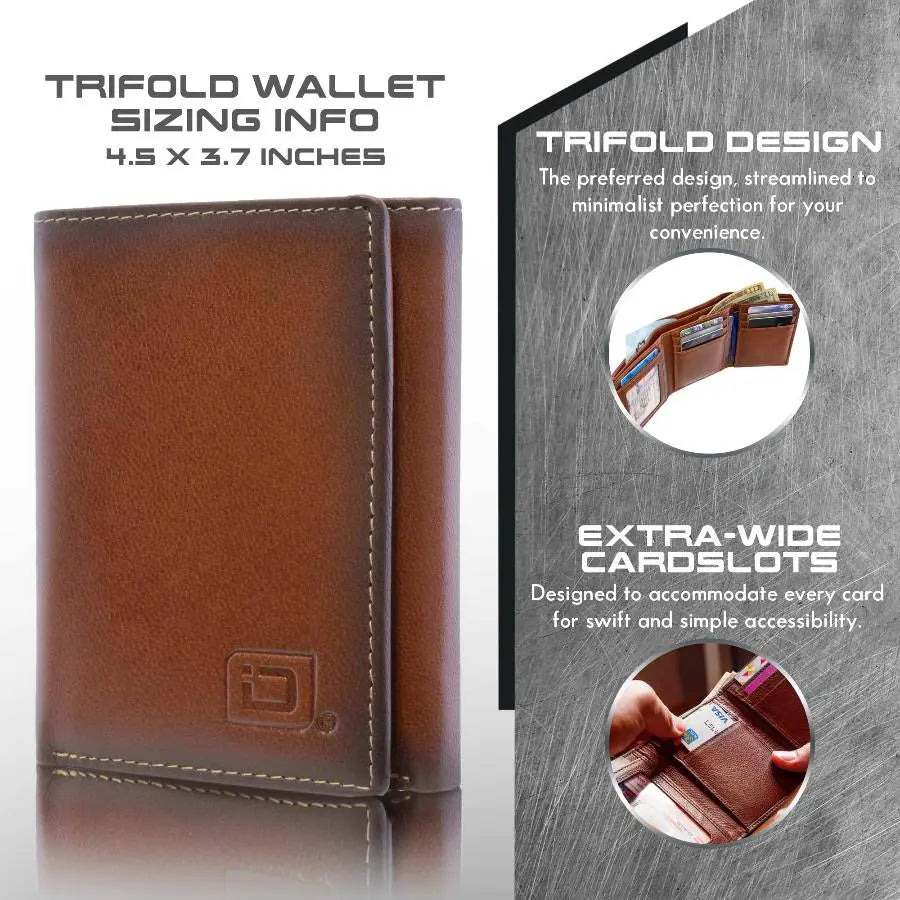 Mens RFID Wallet - Extra Capacity Trifold 7 slot with ID Window ID Stronghold