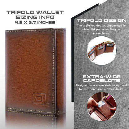 Mens RFID Wallet - Extra Capacity Trifold 7 slot with ID Window ID Stronghold