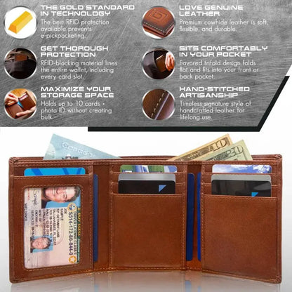 Mens RFID Wallet - Extra Capacity Trifold 7 slot with ID Window ID Stronghold