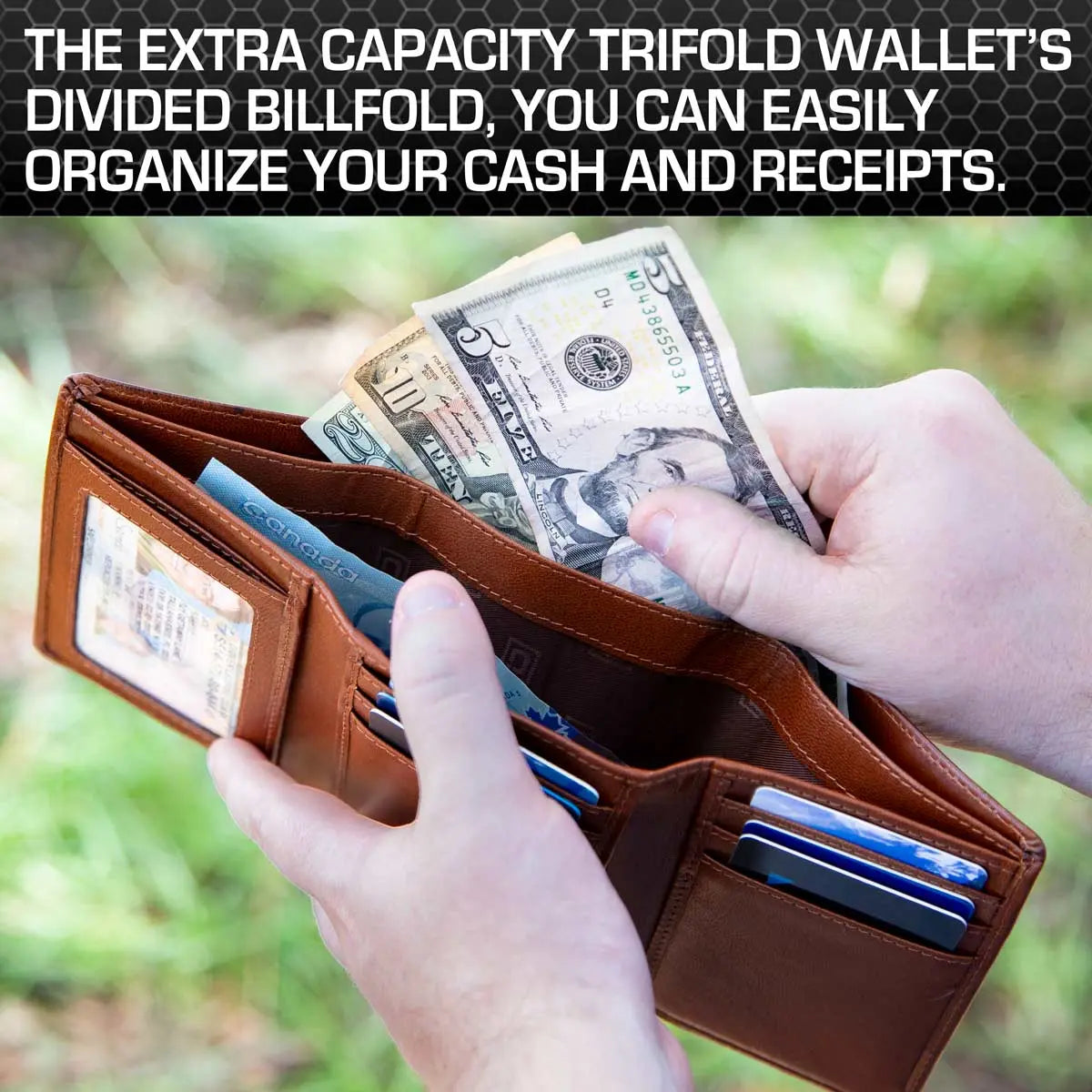 Mens RFID Wallet - Extra Capacity Trifold 7 slot with ID Window ID Stronghold