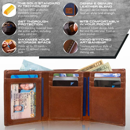 Mens RFID Wallet - Extra Capacity Trifold 7 slot with ID Window ID Stronghold