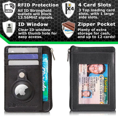 RFID Secure Slim Leather AirTag Wallet ID Stronghold