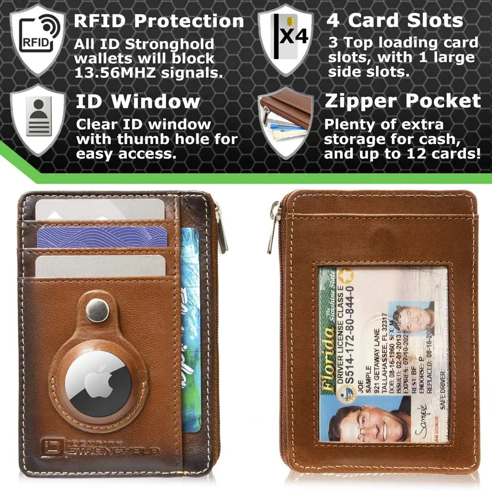 RFID Secure Slim Leather AirTag Wallet ID Stronghold