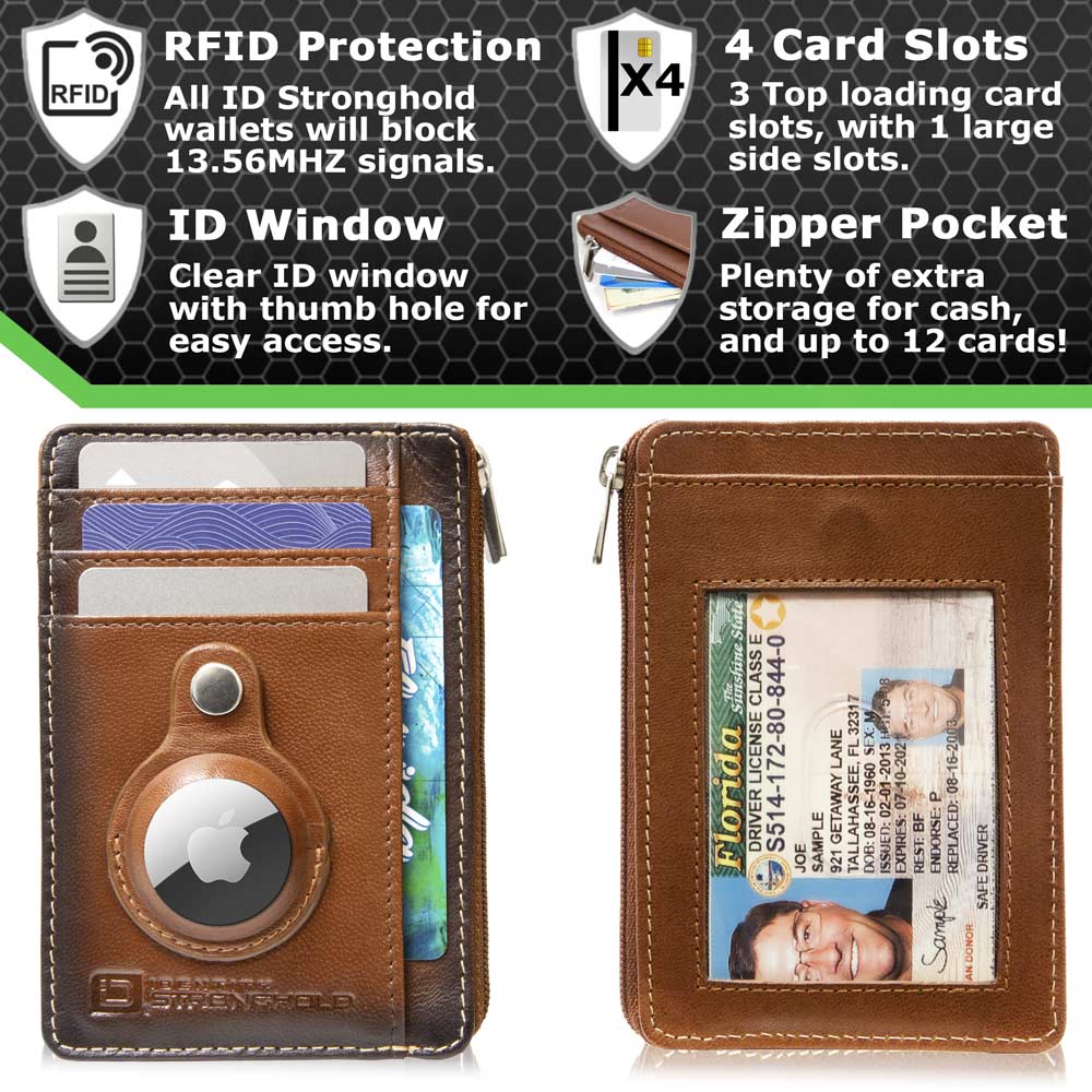 RFID Secure Slim Leather AirTag Wallet ID Stronghold