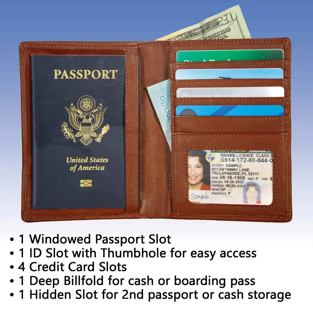 RFID Blocking Leather Passport Wallet ID Stronghold