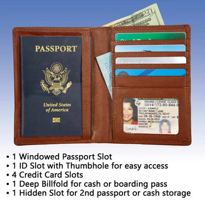 RFID Blocking Leather Passport Wallet ID Stronghold