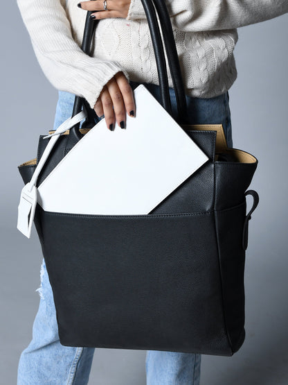 Midnight Elegance Noir Shopper Tote Classy Leather Bags