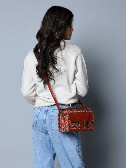 Maroon Mystique Ajrakh Satchel Purse Classy Leather Bags