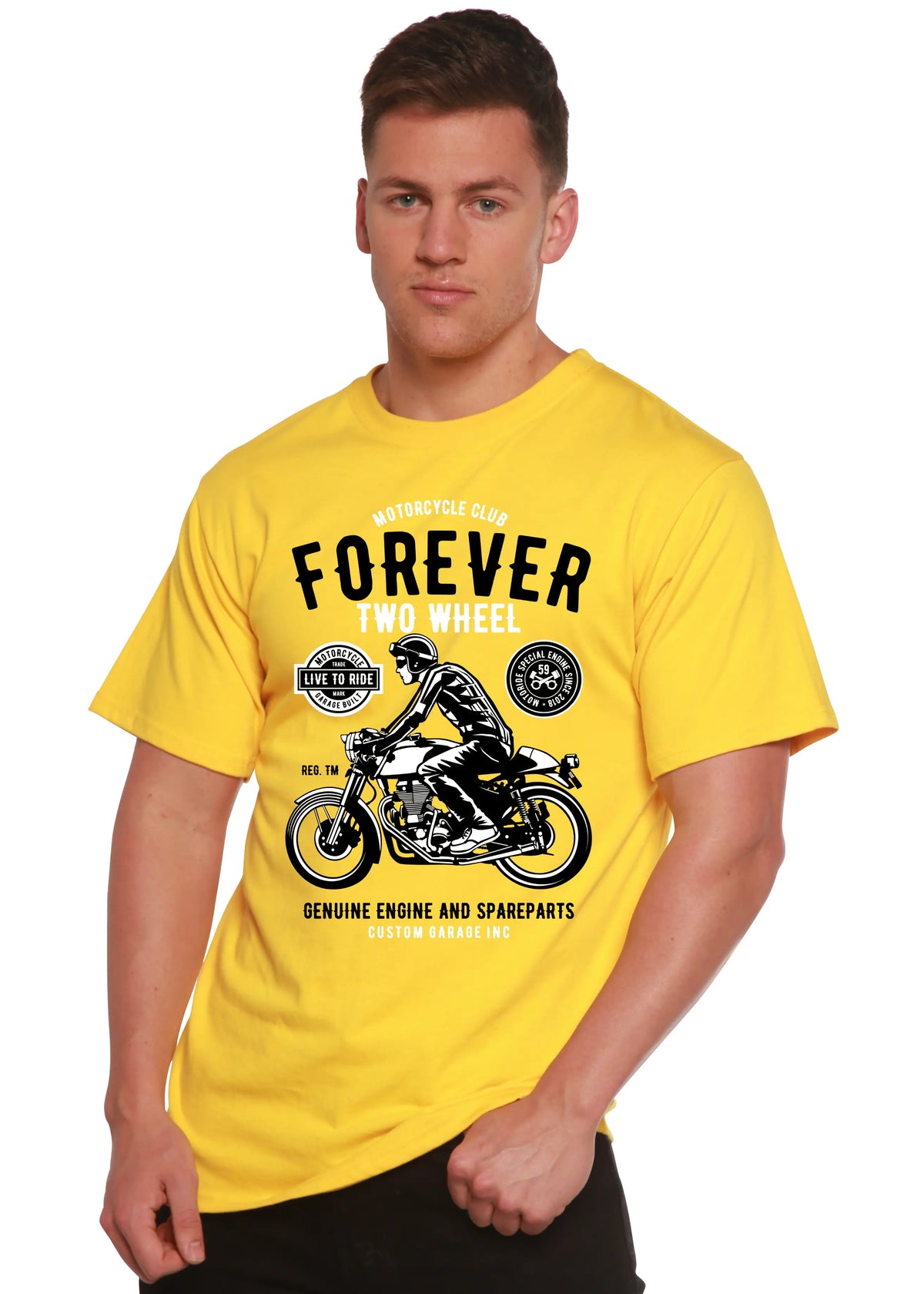 Forever Two Wheel Men's Bamboo Viscose/Organic Cotton Short Sleeve Graphic T-Shirt Spun Bamboo