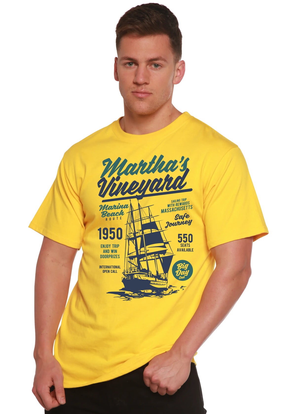 Martha's vineyard Men's Bamboo Viscose/Organic Cotton Short Sleeve Graphic T-Shirt Spun Bamboo